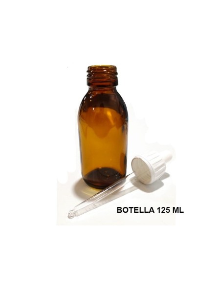 Botella ambar 125 ml  boca ancha con  pipeta cuentagotas