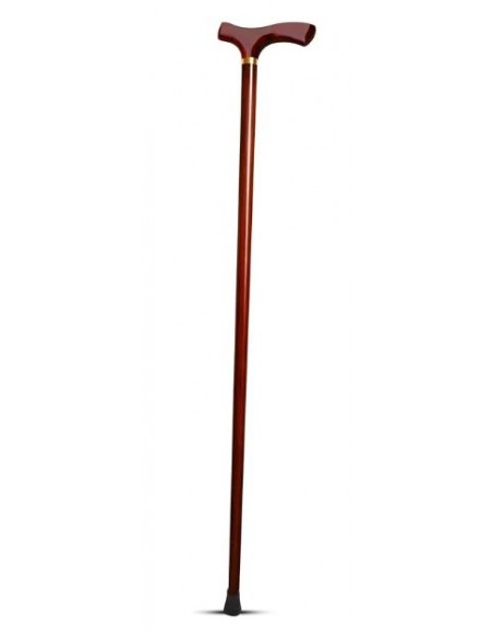 Canne bois ergonomique, semi courbée (anneau doré)